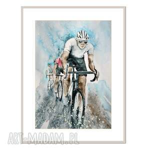 kolarze, rower, akwarela obraz ręcznie malowany