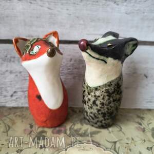 Borsuk i lis figurki, ceramika