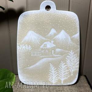 handmade ceramika ceramiczna deska do serwowania - zima w górach