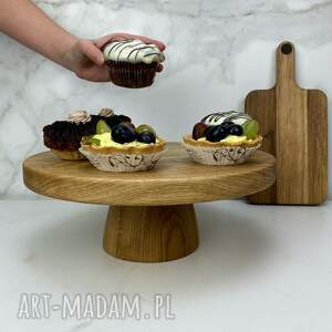 ręcznie wykonane dekoracje minimalistyczna drewniana dębowa patera na ciasta na grubej