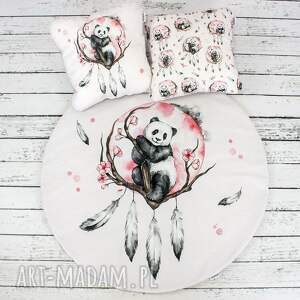 handmade pokoik dziecka panda boho welurowa mata do zabawy oraz dwie poduszki