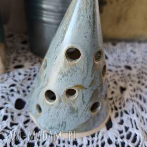 Choinka ceramiczna lampion malachit 13 cm - handmade
