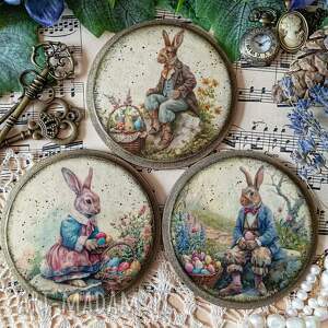 Dekoracyjne podkładki decoupage z zającami, prowansja, shabby chic