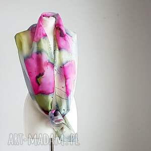 ręcznie wykonane szaliki jedwabny malowany szal - różowe maki