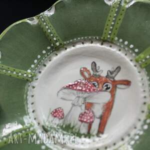zielony talerzyk ceramika ręcznie malowany