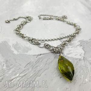 handmade naszyjniki naszyjnik chainmaille z zielonym kryształem
