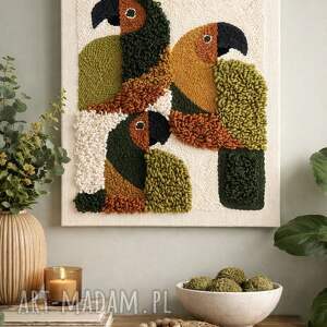 3d, boho, obraz tkany, papugi