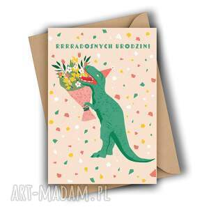 Kartka urodzinowa z dinozaurem - Radosnych urodzin