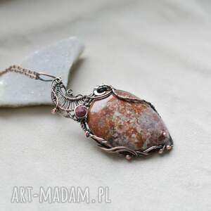 moon - naszyjnik z jaspisem i rubinem, biżuteria miedzi wisior wire wrapping