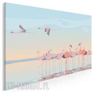 obraz na płótnie - flamingi ptaki 120x80 cm 67801, woda, akwen