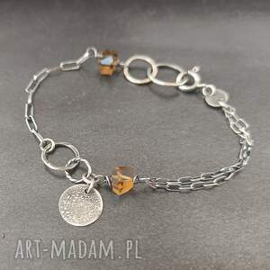 Surowa srebrna bransoletka z kwarcem miodowym, srebro oksydowane