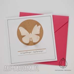 papierowa gruszka kartka z motylkiem, urodzinowa, urodziny, motylek, dziecko