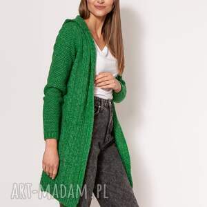 swetry kardigan z kapturem - pa019 zielony mkm, sweter
