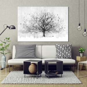obraz do salonu drukowany na płótnie z drzewem, czarno-białe drzewo, duży format