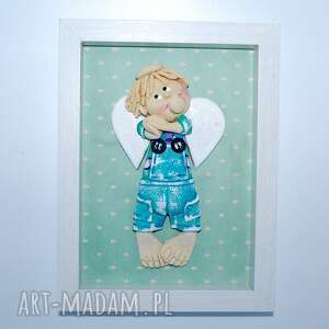 handmade pokoik dziecka obrazek dla janka - aniołek z masy solnej w ramce