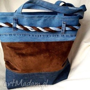 handmade na ramię jeansowa torba z plecionką