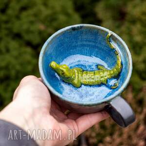 ręcznie wykonane ceramika rezerwacja p>k>m>filiżanka z figurką krokodyla | filiżanka