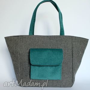 handmade na ramię shopper bag worek - tkanina dark grey i morski