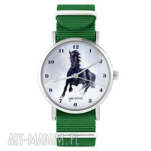 liliarts zegarek - czarny koń cyfry zielony, nylonowy, biżuteria końska