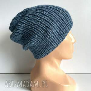 handmade czapki czapka robiona na drutach kiara 100% alpaka 6309 średni niebieski
