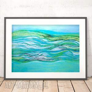 mały obrazek z morzem, morze grafika na ścianę, morski plakat A4, abstrakcyjny obraz