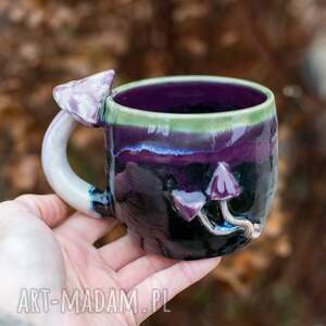 handmade ceramika handmade kubek z grzybkiem | zombieland violet| ok 450 ml |2 grzybki