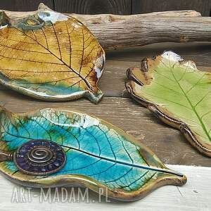 komplet ceramicznych liści c896, jesienne aranżacje, ceramika na prezent