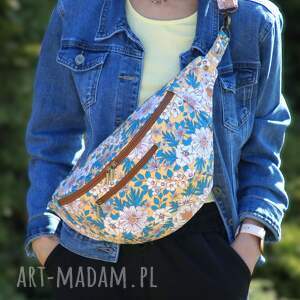 kwiatowa nerka xxl, 2 kieszonki, mini plecak na prezent, saszetka w kwiaty