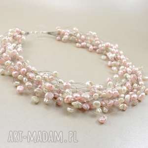 chileart perły w oplocie biel plus róż - naszyjnik rezerwacja, srebro