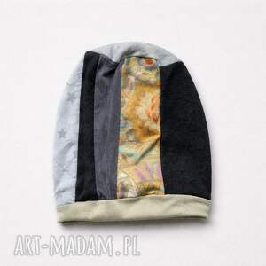 czapka wiosenna patchworkowa rozmiar uniwersalny na podszewce box e1, fo