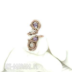 Ametyst różowy kwarc pierścionek z miedzi, wire wrapping