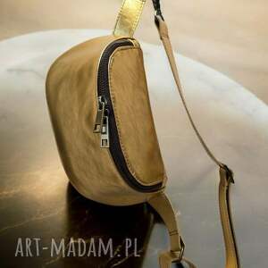 Złota nerka damska U POLKA FIT, skóra naturalna, crossbag