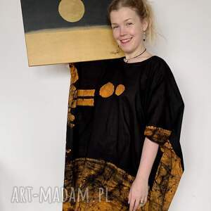 unikatowa pustynna sukienka bawełniana, batikowa z biżuterią, slow fashion