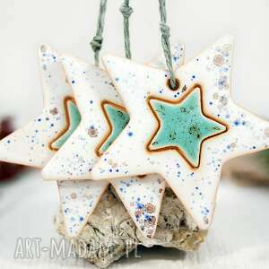 3 białe gwiazdy ceramiczne - ozdoby choinkowe na choinkę
