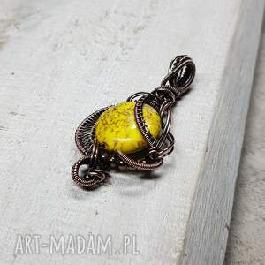 naszyjniki howlit m271 żółty wire wrapping, rękodzieło