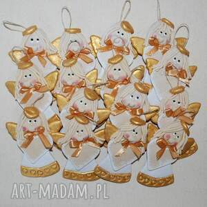 złote prezenciki - aniołki z dedykacją, prezent, dekoracja, masa solna