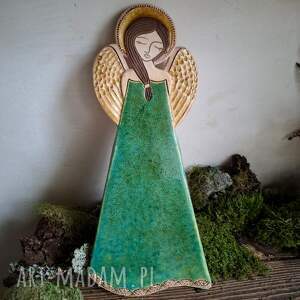 anioł ceramiczny - pula zelena prezent, parapetówkę ścianę ślub