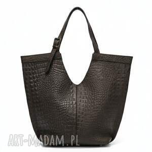 Torebka z fakturą krokodyla - LS10 brązowa, skórzana