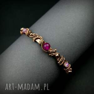 miedziana bransoleta mankietowa z agatami bransoletka kamieniami, wire