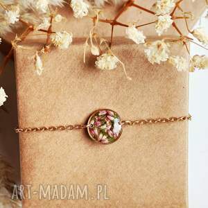 bransoletka z żywicy suszonymi kwiatami wrzosu biżuteria boho, prezent