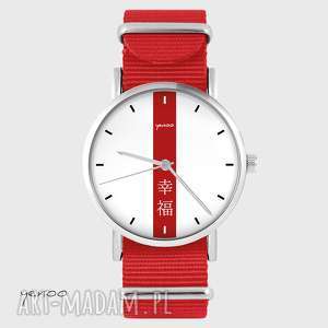 zegarki zegarek - szczęście czerwony, nato, japonia, minimalizm