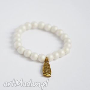 ręcznie wykonane bracelet by sis: szaro - białe perły z matrioszką