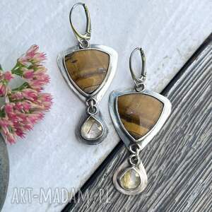 prezenty pod choinkę Tygrysie oko i jesienne liście, srebrne kolczyki