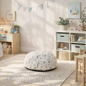 jasnoszara pufa dziecięca pastelowy zagajnik - ciepły i minimalistyczny