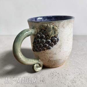 Duży ceramiczny kubek z winogronkiem - ręcznie dekorowany, ok. 400 ml