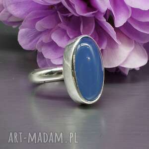 błękitny agat, pierścionek vigo, rozmiar regulowany, jasne srebro półokrągła