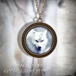 naszyjnik, medalion - biały wilk antyczny brąz zdobiony