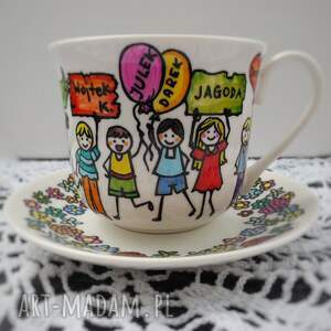ręcznie malowana filiżanka dla nauczyciela balony upominek wychowawcy