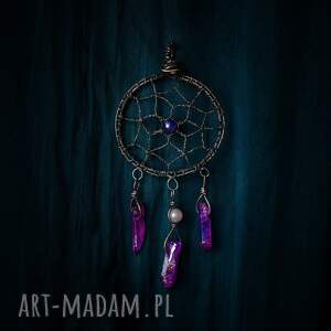 naszyjnik violedrim, talizman łapacz snów, kryształy, ametyst, amulet wire