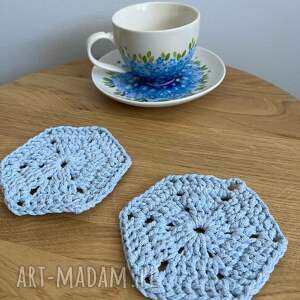 podkładki pod kubki - sznurek bawełniany, błękitne, 2 sztuki, sześciokąt